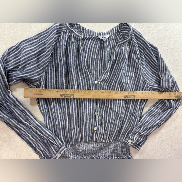 Rails Jasmine Tibet Stripe Blue White Linen Dress Long Sleeve Smocked Womens M - Picture 5 of 8